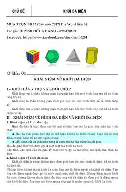 lý thuyết và bài tập trắc nghiệm chuyên đề khối đa diện – huỳnh đức khánh