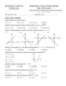ma trận, bảng đặc tả kĩ thuật và đề minh họa kiểm tra cuối kì 1 toán 10