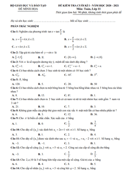 ma trận, bảng đặc tả kĩ thuật và đề minh họa kiểm tra cuối kì 1 toán 11