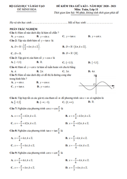 ma trận, bảng đặc tả kĩ thuật và đề minh họa kiểm tra giữa kì 1 toán 11