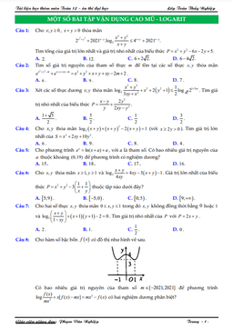 một số bài tập vận dụng cao mũ và logarit có đáp án và hướng dẫn giải