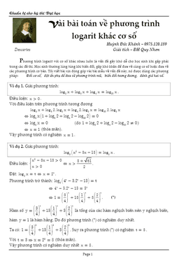 một số bài toán phương trình logarit khác cơ số – huỳnh đức khánh – đại học quy nhơn