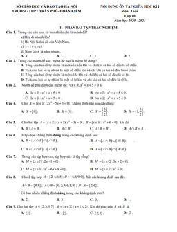 nội dung ôn tập giữa hk1 toán 10 năm 2020 – 2021 trường thpt trần phú – hà nội