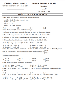 nội dung ôn tập giữa kì 1 toán 10 năm 2022 – 2023 trường thpt trần phú – hà nội