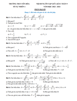 nội dung ôn tập giữa kì 2 toán 9 năm 2023 – 2024 trường thcs yên hòa – hà nội