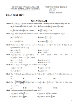 nội dung ôn tập hk2 toán 12 năm 2020 – 2021 trường thpt trần phú – hà nội