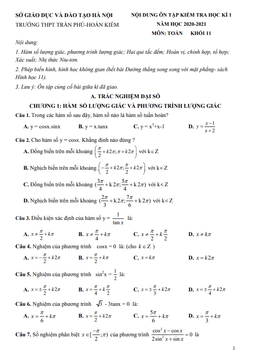 nội dung ôn tập học kì 1 toán 11 năm 2020 – 2021 trường thpt trần phú – hà nội
