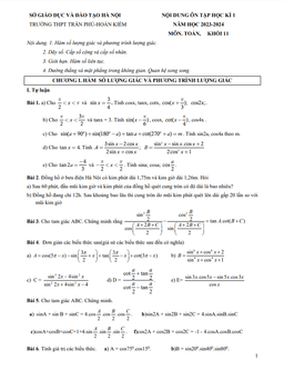 nội dung ôn tập học kì 1 toán 11 năm 2023 – 2024 trường thpt trần phú – hà nội