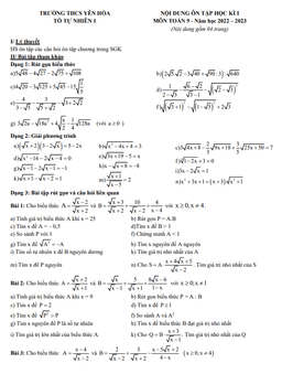 nội dung ôn tập học kì 1 toán 9 năm 2022 – 2023 trường thcs yên hòa – hà nội