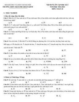 nội dung ôn tập học kì 2 toán 10 năm 2023 – 2024 trường thpt trần phú – hà nội