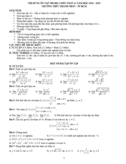 nội dung ôn tập thi hk2 toán 11 năm 2018 – 2019 trường thành nhân – tp hcm