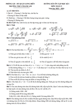 ôn tập cuối kì 1 toán 9 năm 2023 – 2024 trường thcs thanh am – hà nội
