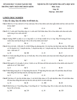 ôn tập giữa kì 2 toán 10 năm 2022 – 2023 trường thpt trần phú – hà nội