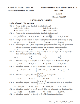 ôn tập giữa kì 2 toán 11 năm 2022 – 2023 trường thpt trần phú – hà nội