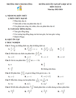ôn tập giữa kỳ 2 toán 8 năm 2023 – 2024 trường thcs thành công – hà nội