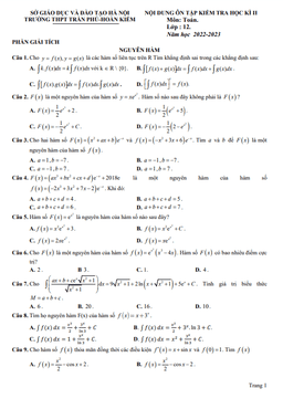 ôn tập học kì 2 toán 12 năm 2022 – 2023 trường thpt trần phú – hà nội