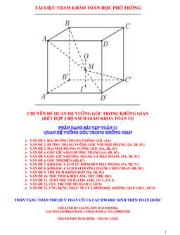 phân dạng bài tập toán 11 quan hệ vuông góc trong không gian