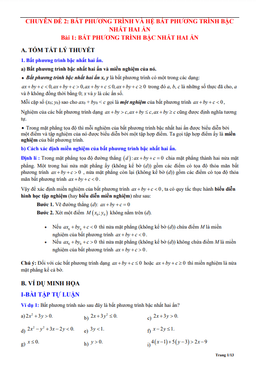 phân dạng và bài tập bất phương trình và hệ bất phương trình bậc nhất hai ẩn