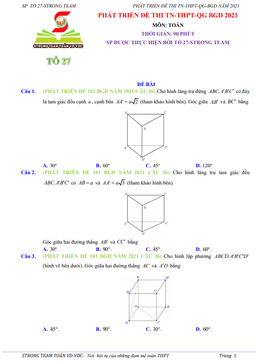 phát triển các bài toán vd – vdc trong đề thi tn thpt 2021 môn toán (đợt 1)