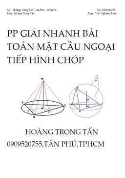 phương pháp giải nhanh bài toán mặt cầu ngoại tiếp hình chóp – hoàng trọng tấn