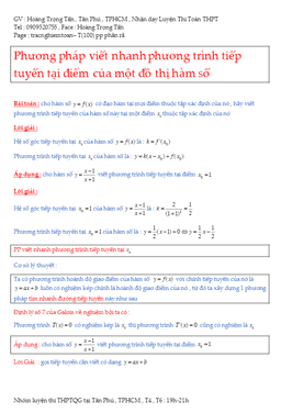 phương pháp viết nhanh phương trình tiếp tuyến tại một điểm của đồ thị hàm số – hoàng trọng tấn