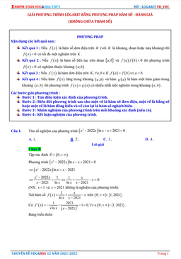 phương trình lôgarit không chứa tham số