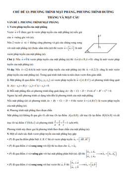 phương trình mặt phẳng, phương trình đường thẳng và phương trình mặt cầu