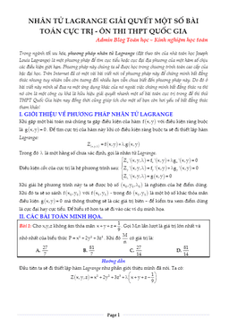 sử dụng phương pháp nhân tử lagrange để giải quyết một số bài toán cực trị