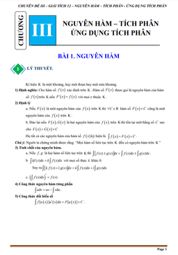 tài liệu chuyên đề nguyên hàm và một số phương pháp tìm nguyên hàm
