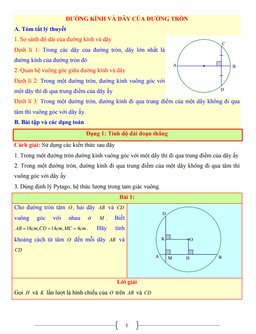 tài liệu toán 9 chủ đề đường kính và dây của đường tròn