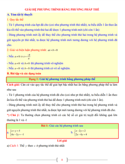 tài liệu toán 9 chủ đề giải hệ phương trình bằng phương pháp thế