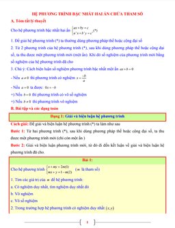tài liệu toán 9 chủ đề hệ phương trình bậc nhất hai ẩn chứa tham số