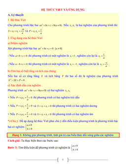 tài liệu toán 9 chủ đề hệ thức vi-ét và ứng dụng