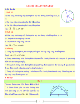 tài liệu toán 9 chủ đề liên hệ giữa cung và dây