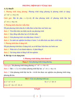 tài liệu toán 9 chủ đề phương trình quy về phương trình bậc hai