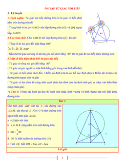 tài liệu toán 9 chủ đề tứ giác nội tiếp