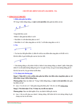 tóm tắt lý thuyết và bài tập trắc nghiệm điểm nằm giữa hai điểm, tia