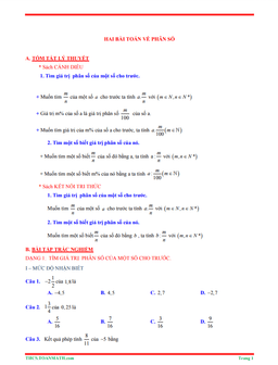 tóm tắt lý thuyết và bài tập trắc nghiệm hai bài toán về phân số