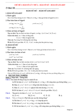 tóm tắt lý thuyết và bài tập trắc nghiệm hàm số mũ và hàm số logarit