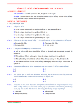 tóm tắt lý thuyết và bài tập trắc nghiệm kết quả có thể và sự kiện trong trò chơi, thí nghiệm