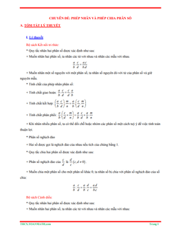 tóm tắt lý thuyết và bài tập trắc nghiệm phép nhân và phép chia phân số