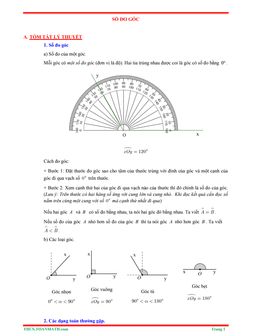 tóm tắt lý thuyết và bài tập trắc nghiệm số đo góc