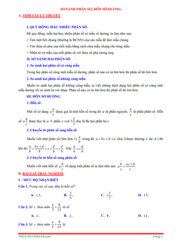 tóm tắt lý thuyết và bài tập trắc nghiệm so sánh phân số, hỗn số dương