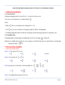 tóm tắt lý thuyết và bài tập trắc nghiệm tỉ số và tỉ số phần trăm