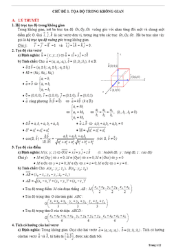 tóm tắt lý thuyết và bài tập trắc nghiệm tọa độ trong không gian