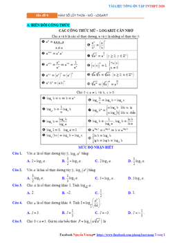 tổng ôn tập tn thpt 2020 môn toán: hàm số lũy thừa – hàm số mũ – hàm số logarit