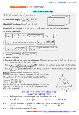 tổng ôn tập tn thpt 2020 môn toán: thể tích khối đa diện