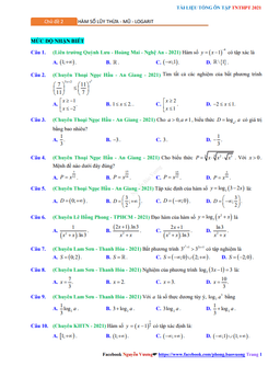 tổng ôn tập tn thpt 2021 môn toán: hàm số lũy thừa – mũ – logarit
