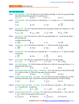 tổng ôn tập tn thpt 2021 môn toán: khối tròn xoay