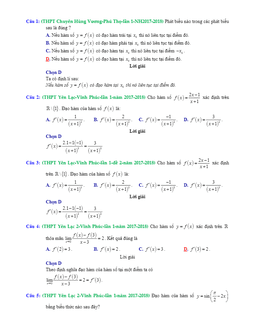 trắc nghiệm đạo hàm có giải chi tiết trong các đề thi thử toán 2018
